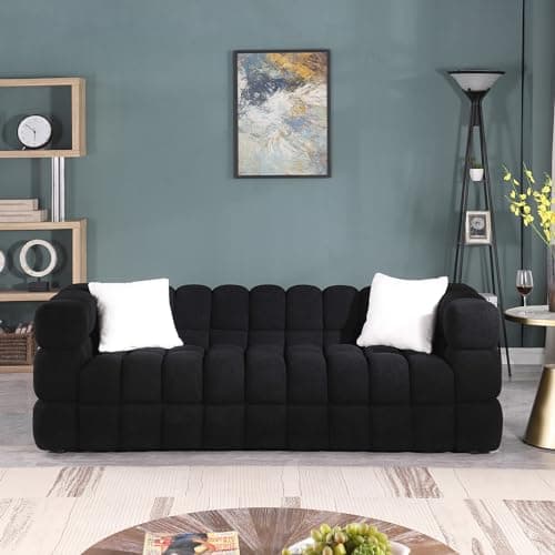 Sherpa Upholstered 3-Seater Cloud Couch with Pillows for Living Room - White