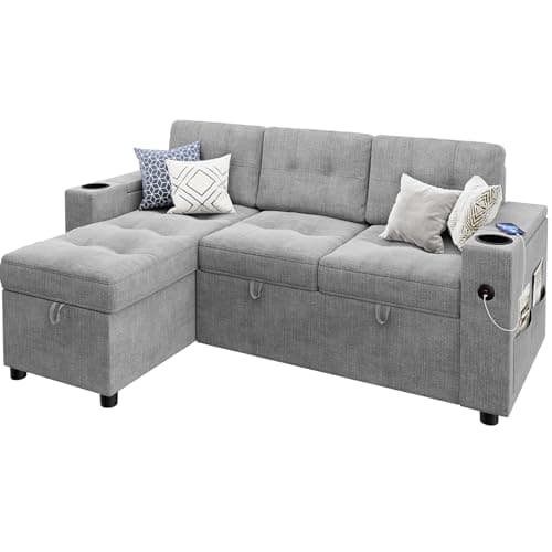 GAOMON 84 Inch L-Shaped Pull Out Sofa Bed with Storage