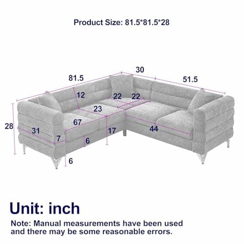 Antetek Modern Black L-Shaped Chaise Lounge Couch with Teddy Fabric and Gold Legs