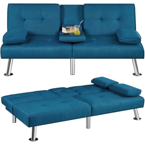 Yaheetech Light Gray Reversible Couch Bed with Removable Arms & Cup Holders