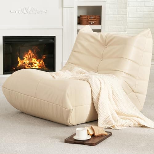 Hobestluk Beige Giant Memory Foam Bean Bag Chair for Adults and Living Room