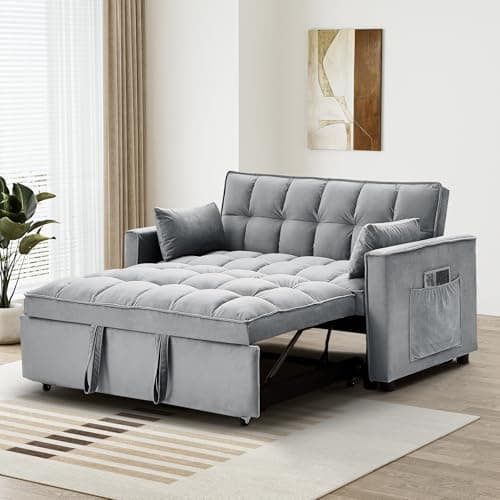 Dark Grey Velvet 3-in-1 Sleeper Sofa Bed with Adjustable Backrest and Storage Pockets