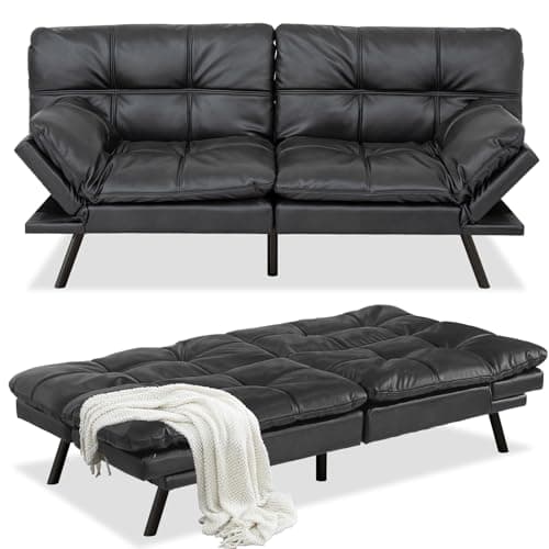MUUEGM Light Gray Linen Reversible Splitback Recliner Loveseat 71" Futon Couch