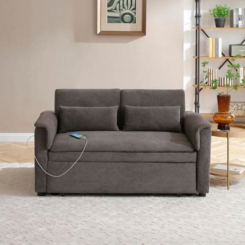 Eafurn 3-in-1 Convertible Pull-Out Sofa Bed Queen Size, Corduroy Lounge with Pillows & Storage