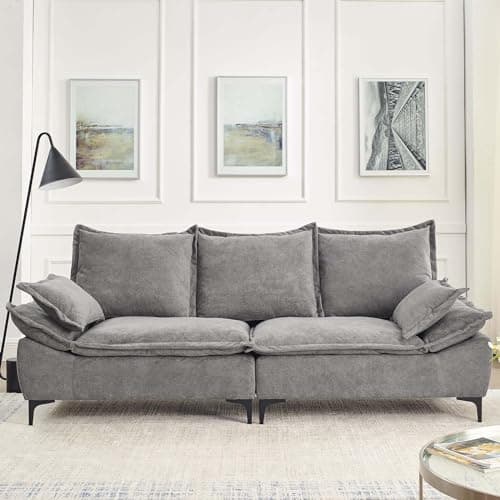 Antetek Comfortable Oversized Cloud Velvet 3-Seater Sofa, Grey