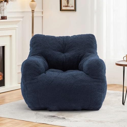 Hison Fluffy Bean Bag Chair with Armrests (White)
