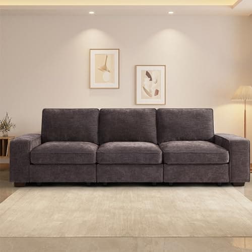 TEKAMON 100" Modular Storage Sofa, Dark Grey Chenille Couch with USBcharging