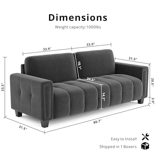 LIKIMIO 3-Seater Grey Modern Sofa with Extra Deep Seats and Comfortable Armrests