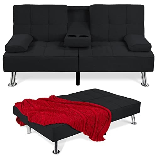 Best Choice Products Gray Linen Modern Folding Futon Reclining Sofa Bed for Apartment/Dorm