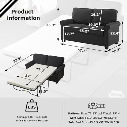 2-in-1 Pull Out Sofa Bed & Loveseat with Memory Foam, Grey
