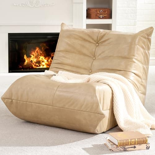 Hobestluk Beige Giant Memory Foam Bean Bag Chair for Adults and Living Room