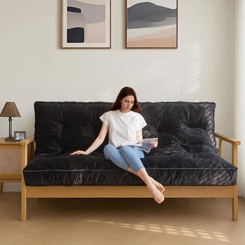 MAXYOYO Full Size Velvet Futon Mattress, Shredded Foam Filling, Black