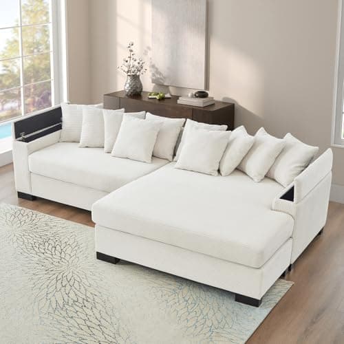 111-inch Modular L-Shaped Couch with Chaise, Beige Cloud Corduroy Storage Sofa
