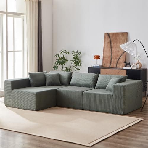 Modern Grey L-Shaped Cloud Flannel Sectional Couch, 4-Seater Modular Lounge