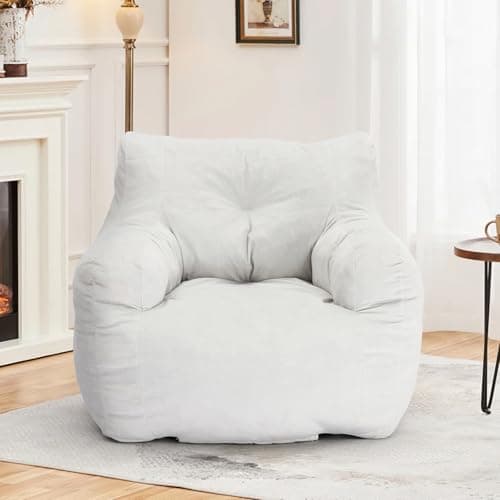 Hison Fluffy Bean Bag Chair with Armrests (White)