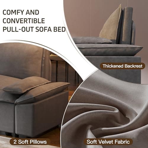 Antetek 3-in-1 Convertible Velvet Sleeper Sofa Bed with Side Pockets for Living Room