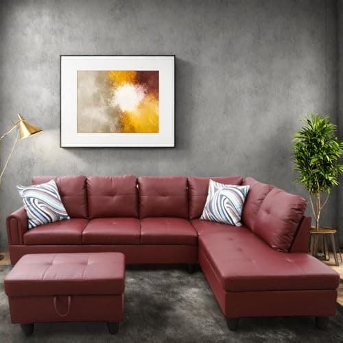 L-Shaped Couch with Chaise, 6 Seat Modern Living Room Sectional in Black/Grey with Storage