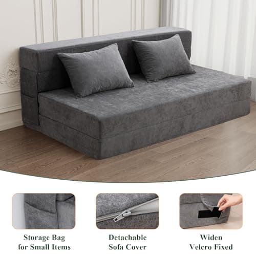 HOMFINE Folding Sofa Bed - Convertible Sleeper Chair, Grey Queen