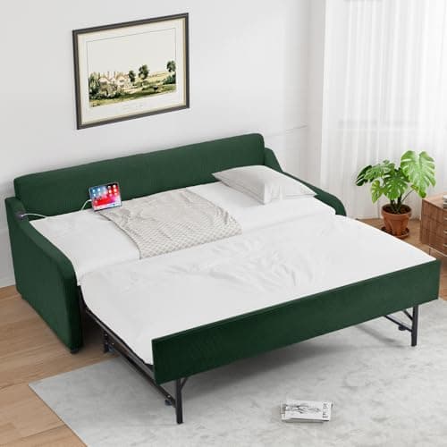 Rophefx Velvet Black Twin Day Bed with Pop Up Trundle & USB