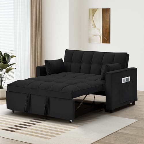 Dark Grey Velvet 3-in-1 Sleeper Sofa Bed with Adjustable Backrest and Storage Pockets