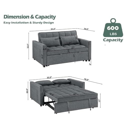 2-in-1 Convertible Loveseat Sofa Bed with Storage, Gray