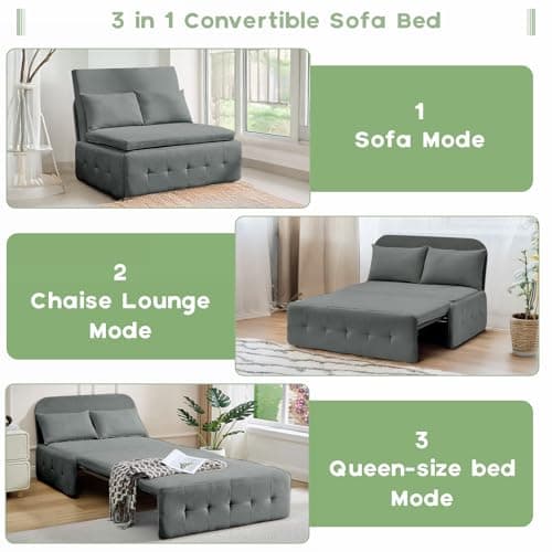 Dark Gray 3-in-1 Convertible Sofa Bed, Twin Pull-Out Futon Couch