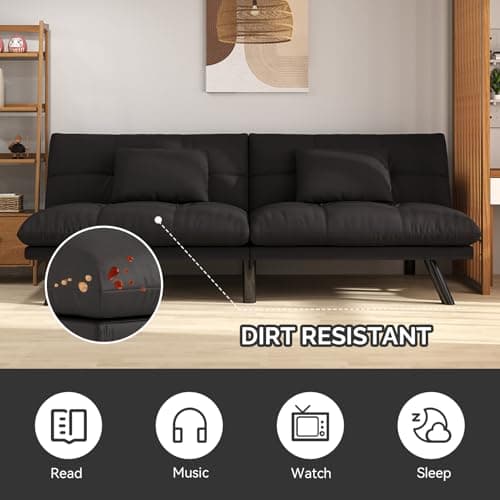 70 Inch Water-Resistant Light Black Futon Sofa Bed Couch
