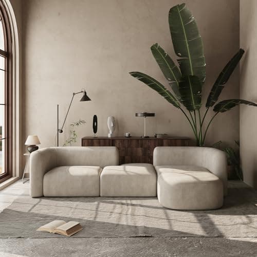 Acanva Luxury Modern Cream 4 Seater Sectional Sofa