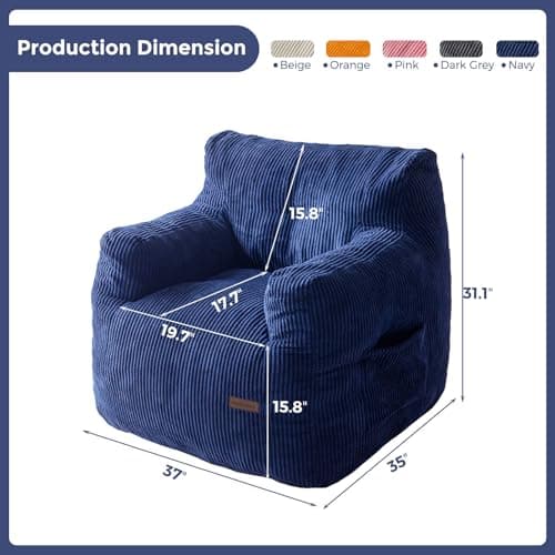 MAXYOYO Navy Tufted Bean Bag Chair with Filler for Living Room & Bedroom