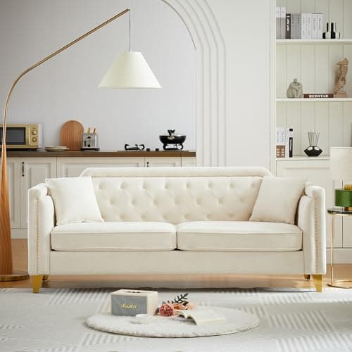 Modern Comfortable 2 Piece Sofa and Loveseat Set with Chenille Fabric and Thick Cushions, Beige