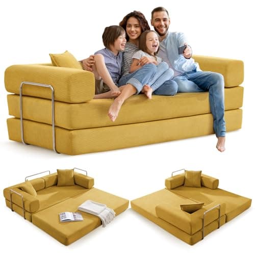 Dark Grey Convertible Sleeper Sofa Bed with Memory Foam & Cylindrical Pillows