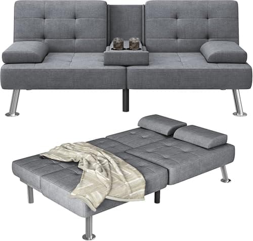 Furmax Adjustable Futon Couch Bed, PU Leather Black for Living Room
