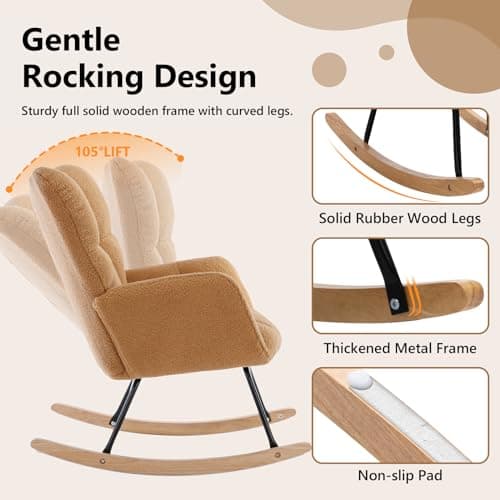 NIOIIKIT Kahaki Teddy Nursery Rocking Chair with High Backrest