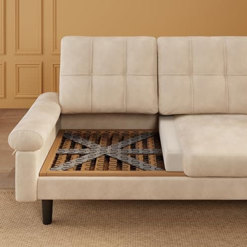 Beige 82" L Shaped Sectional Sofa, Soft Velvet, Modern living room couch
