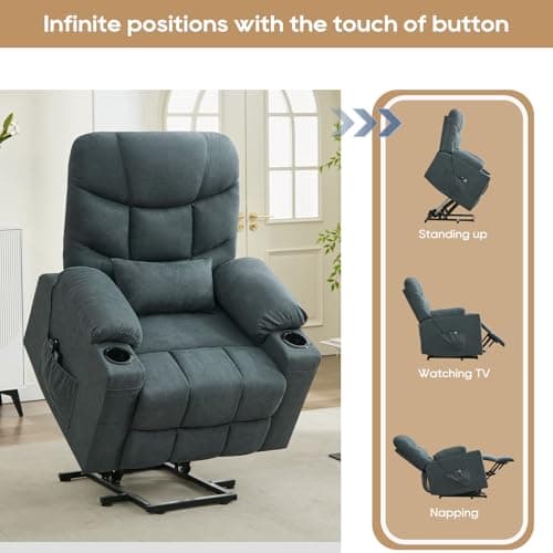 Blue Grey Vibrating Heat Massage Recliner Chair with Cup Holder