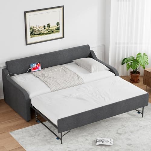 Rophefx Velvet Black Twin Day Bed with Pop Up Trundle & USB