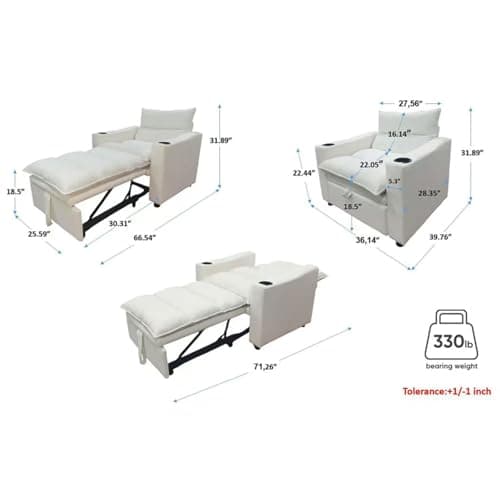 Beige 36-Inch 3-in-1 Pull Out Couch Sofa Bed with Velvet Backrest