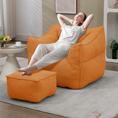 Light Blue Chenille Bean Bag Chair with Armrests & Back Support