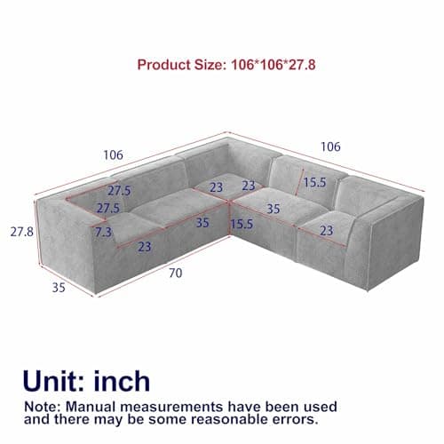 Antetek Grey L-Shaped Comfortable Modular Sectional Sofa, 5 Seater