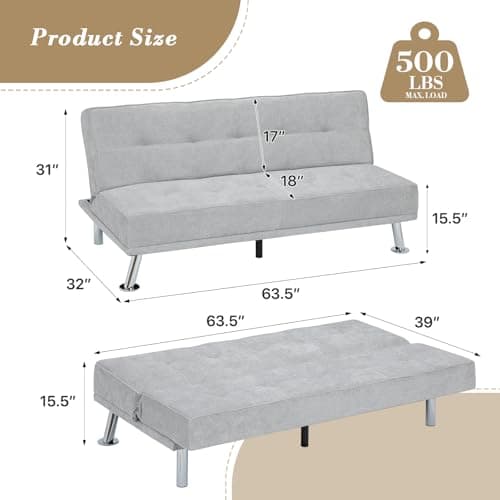 Athena Collection Grey 5 Position Reclining Futon Sofa Bed