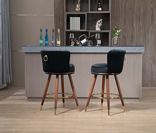 Mid Century Gold Ring Velvet Swivel Bar Stool Set (Black)