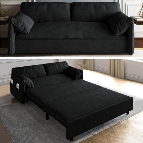 3-in-1 Convertible Sleeper Sofa Bed for Living Room with Side Pockets and Pillows