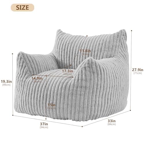GiantComfort Bean Bag Chair with Armrests for Adults & Teens