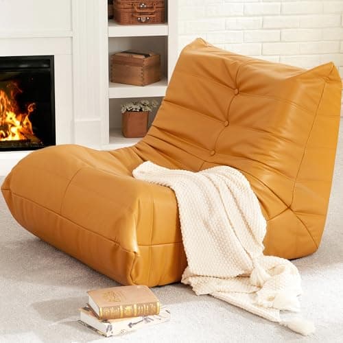 Hobestluk Beige Giant Memory Foam Bean Bag Chair for Adults and Living Room
