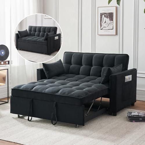 Black Modern 3-in-1 Futon Sofa Bed with Storage and Adjustables