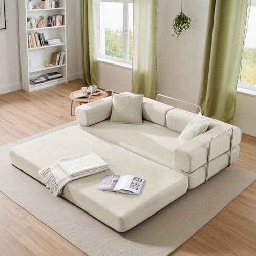 Modern Gray Convertible Futon Sofa Bed for Living Room Bedroom Guest Room