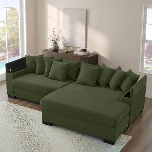 111-inch Modular L-Shaped Couch with Chaise, Beige Cloud Corduroy Storage Sofa