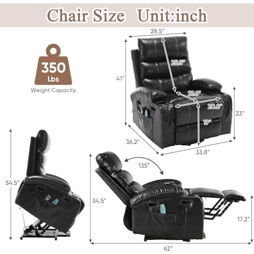 Antetek Electric Recliner Massage Chair with Heat & Cup Holders for Elderly