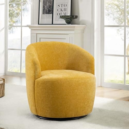 Antetek Ivory Chenille Swivel Chair, 360° Rotational Living Room Chair