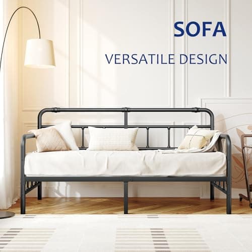 Metal Twin Bed Frame with Headboard - Heavy Duty Steel Slats, No Box Spring, Easy Assembly, Modern Design